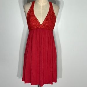 Y-Back Lace Nighty, Red, Sz M